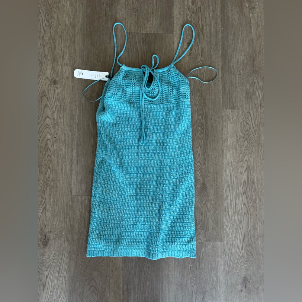 Blue ribbed mini dress